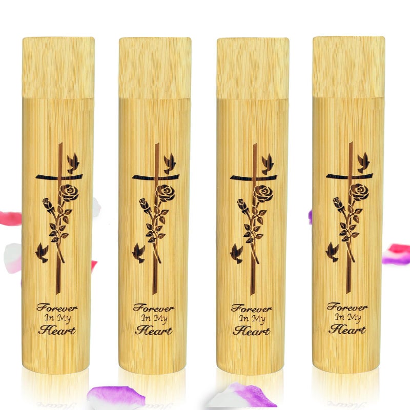 AODIYA Set of 4 Small Bamboo Scattering Urn Tube for Human Ashes, ECO Friendly Bamboo Spreading Cremation Tube Urn for Human Pet Ashes(Pigeon Rose) - Image 1